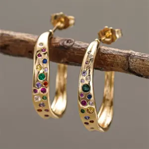 Wholesale Geometric Claw Setting Earrings For Women In Copper With KC Golden Water Plating And Zircon Inlay