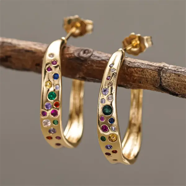 Wholesale Geometric Claw Setting Earrings For Women In Copper With KC Golden Water Plating And Zircon Inlay