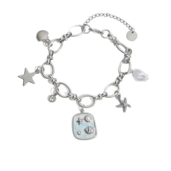 Wholesale Stainless Steel Marine Element Bracelet Shell Starfish Pearl Pendant Bracelet Vintage Art Fashion Bracelet