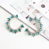 Wholesale Handmade Trillion-cut Marine Style Stud Earrings For Women In Golden Plated Zinc Alloy With Resin Inlay