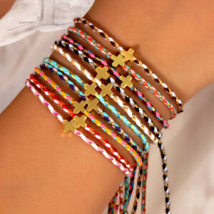 Wholesale European and American Casual Style Four Color Cotton Cross Bracelet DIY Handmade Hand Rope Couple High-grade Jewelry Women