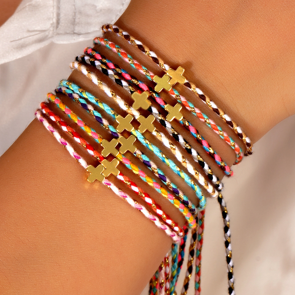 Wholesale European and American Casual Style Four Color Cotton Cross Bracelet DIY Handmade Hand Rope Couple High-grade Jewelry Women