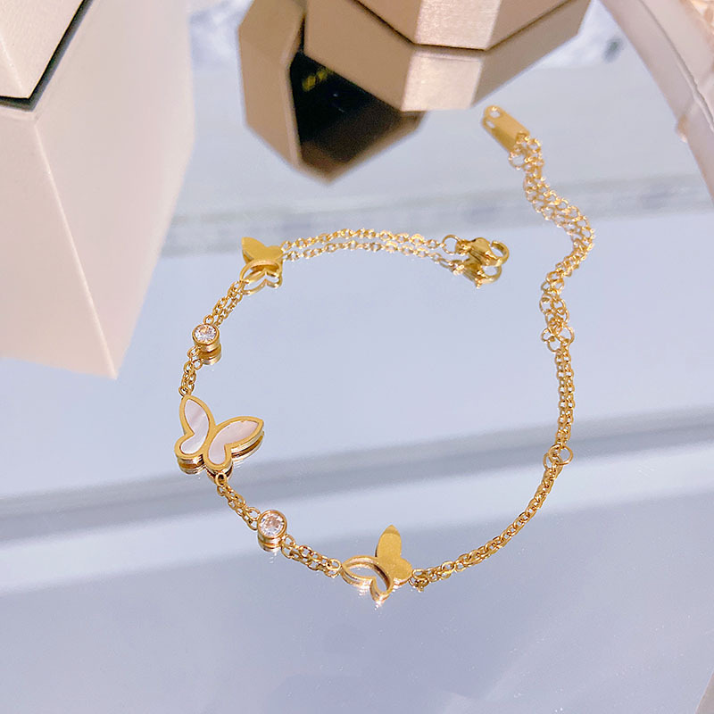 Wholesale New style non-fading design butterfly diamond bracelet female titanium steel fashion all-match elegant light luxury high-grade bracelet