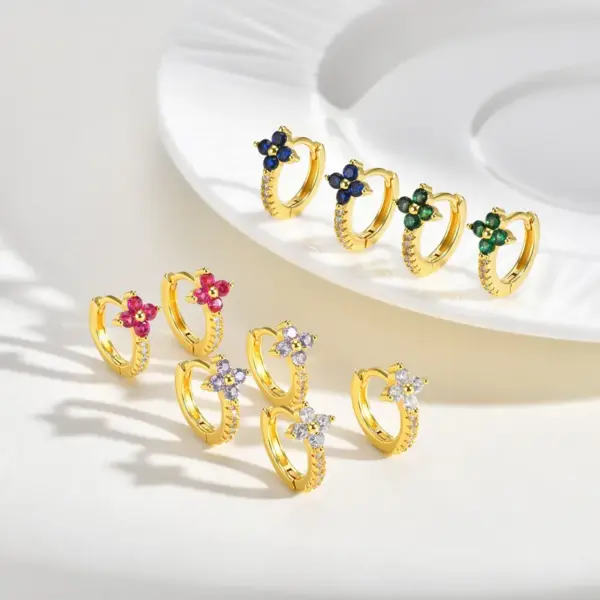 Wholesale Imitation Gold Plated Copper Water Plated Zircon Flower Butterfly Bow Claw Inlaid Hoop Earrings For Women