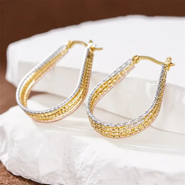 Wholesale Three-dimensional Geometric Earrings For Women In Copper With KC Golden Water Plating And 0.03µm Thickness