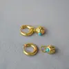 Wholesale Retro Faux Aged Texture Copper Ball Embedded Turquoise Elegant Personality Women's Earrings French Design Specialty Jewelry