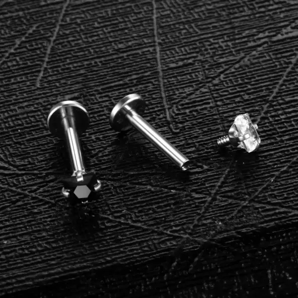 Wholesale Fashion Square Stainless Steel Inlay Zircon Lip Stud 1 Piece