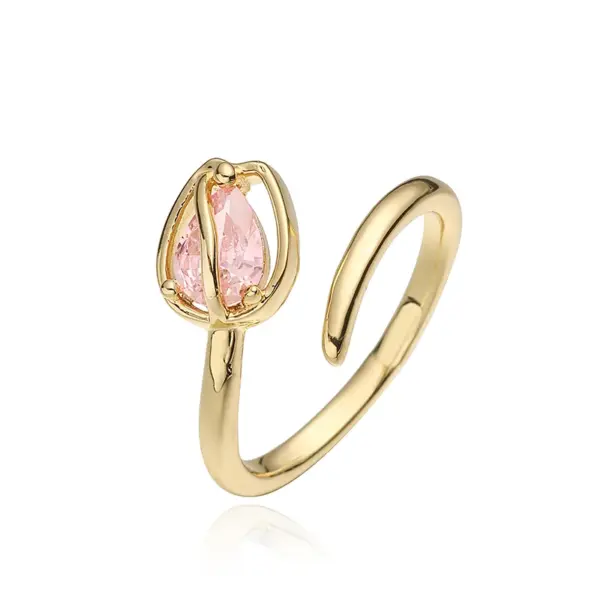 Wholesale Jewelry Elegant Luxurious Shiny Rose Flower Tulips Copper Zircon 18K Gold Plated Plating Inlay Cable Chain Jewelry Set