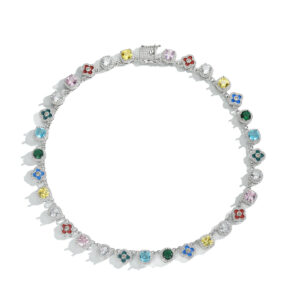 Wholesale Diamond-set colored zircon necklace, four-leaf clover gold-plated necklace