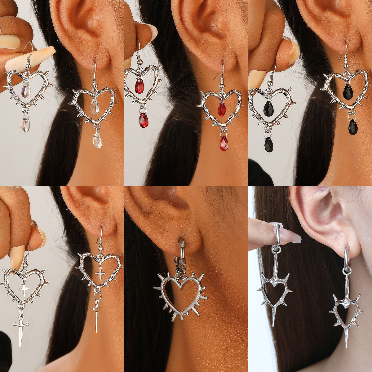 Wholesale European and American Cross-border Ins Personalized Thorns Love Earrings Women's Earrings Punk Gothic Vintage Cross Drop Earrings