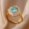 Wholesale Copper Geometric Flower Butterfly PVD Coated Zircon Elegant Retro Waterproof Non Tarnish Plating Open Rings