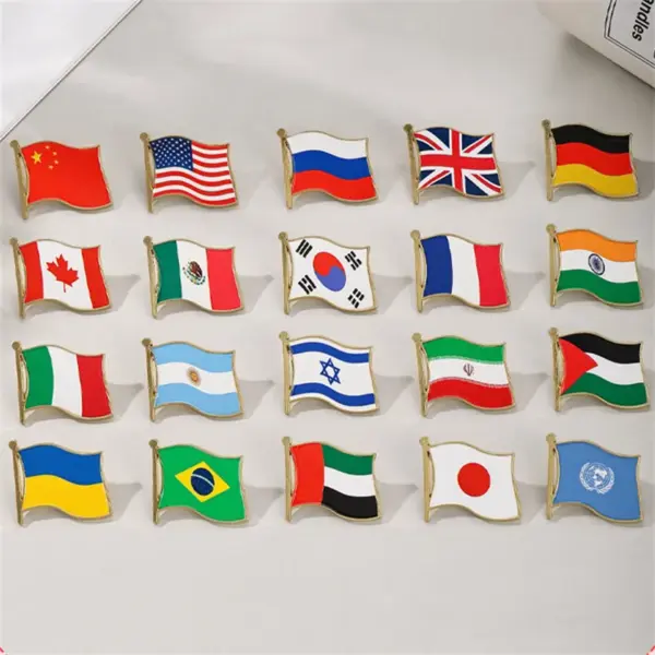 oly-29f0fb5fcd162ba503abad56463e4d5d Wholesale National Flag Cartoon Pinback Badge Metal Pin Featuring Stamping Craft In Multicolor