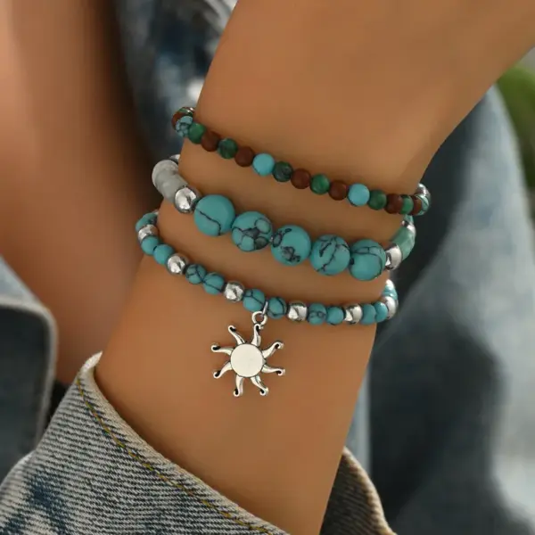 Wholesale Sun Pattern Unisex Bracelets For Everyday Wear Featuring Synthetic Gemstones, 1 Set