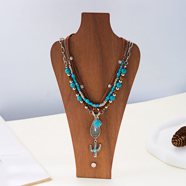 oly-29ff95e14c723bbc54f448f7d95ec4ce Wholesale Zinc alloy turquoise necklace, vacation style, beaded, vintage Western cowboy multi-layer necklace