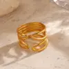 Wholesale Ion Plating (IP) 18K Gold Plated Lines 304 Stainless Steel Casual Hip-Hop Rock Waterproof Non Tarnish Open Rings - Nihaojewelry