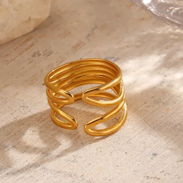 Wholesale Ion Plating (IP) 18K Gold Plated Lines 304 Stainless Steel Casual Hip-Hop Rock Waterproof Non Tarnish Open Rings - Nihaojewelry