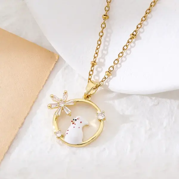 Wholesale Fashionable Luxury Copper Plated 18K Gold Christmas Pendant Necklace Women's Geometric Pattern Simple Style Christmas Gift