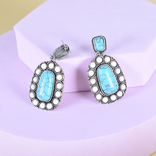 Wholesale Qifu vintage silver turquoise earrings Bohemia western ethnic long earrings women's jewelry