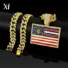 Wholesale Hip-Hop Necklace Featuring American Flag Pattern In Gold And Silver Colors