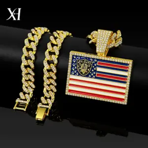 Wholesale Hip-Hop Necklace Featuring American Flag Pattern In Gold And Silver Colors