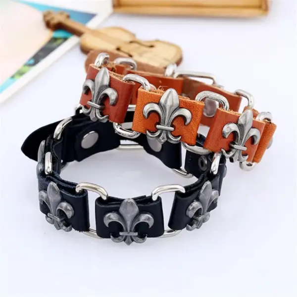Wholesale Men's Customizable Vintage Genuine Leather Bracelet Multifunctional Handmade Geometric Business Accessory