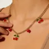 Wholesale Cherry Waterproof Non Tarnish Necklace For Women, 18K Real Gold Plated 304 Stainless Steel With Zircon Inlay And Box Chain