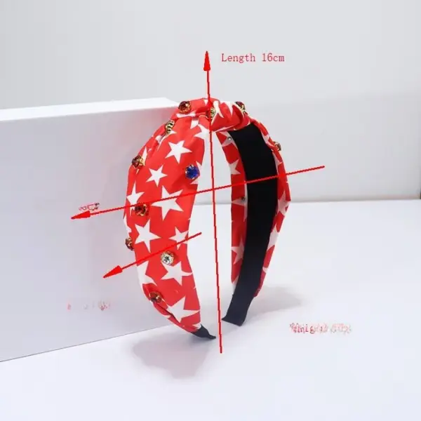 Wholesale Wide Edge Fabric Printed Headband American Flag Independence Day Diamond Decoration Women Hair Accessories All Seasons