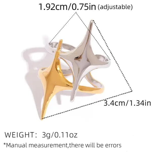 Wholesale Geometric 304 Stainless Steel Adjustable Ring With 18K Gold Plated PVD Coating, Waterproof Non Tarnish