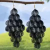 Wholesale Bohemian Dyed Black Tassel Leaves Ear Hook Earrings For Women In KC Golden Plated Alloy