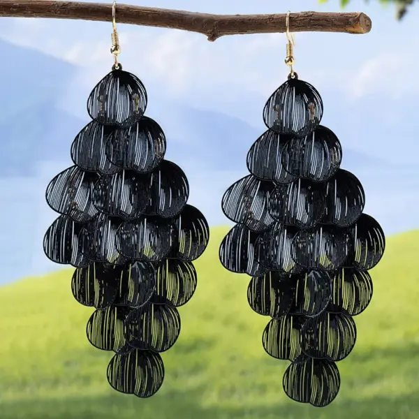 Wholesale Bohemian Dyed Black Tassel Leaves Ear Hook Earrings For Women In KC Golden Plated Alloy