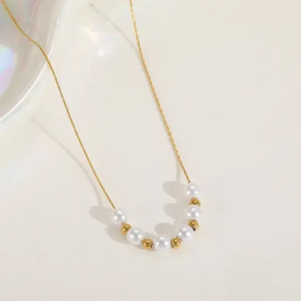 Wholesale Women'S 304 Stainless Steel PVD Coated 18K Gold Plated Inlaid Ball Artificial Pearls Pendant Necklace Imitation Pearl Jewelry