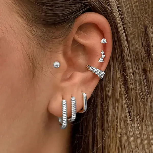 Wholesale Simple Zirconia Earring Set For Women Without Pierced Ears Clip-on Luxury Geometric Water Drop Square Half Circle