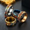 Wholesale Fashionable Rotatable Titanium Steel Ring Crystal Diamond Chain Rotating Couple Ring Women's Jewelry