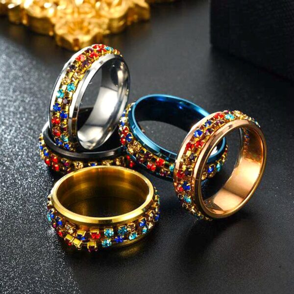 Wholesale Fashionable Rotatable Titanium Steel Ring Crystal Diamond Chain Rotating Couple Ring Women's Jewelry