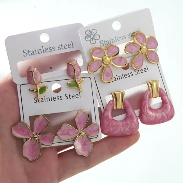 Wholesale Women’s Enamel Flowers Earrings In 304 Stainless Steel Stud Earrings