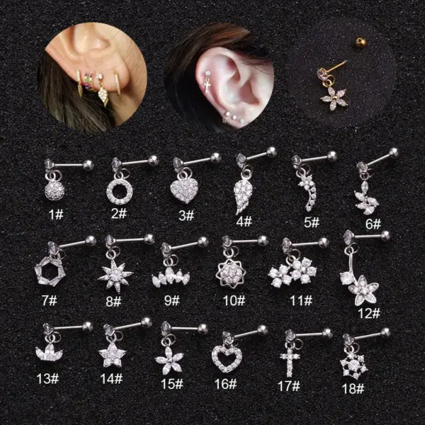 oly-2a7867be2cef4fccdcbfaa1db982f6c5 Wholesale 316L Stainless Steel Copper Ear Cartilage Rings & Studs Flower Waterproof Non Tarnish Surgical Steel
