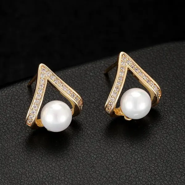 Wholesale Ginkgo Leaf Stud Earrings For Women With 925 Sterling Silver Posts, Copper Base, 14K Gold Electroplated, Zircon Inlay