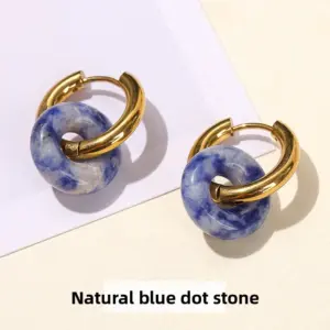 Natural Blue Point Stone Earrings / 18–15 mm