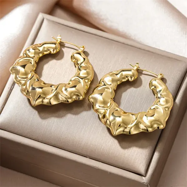 Wholesale Three-dimensional Geometric Earrings For Women In Copper With KC Golden Plated Water Plating And 0.03µm Thickness