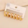 Wholesale 3 Pairs Of Rhinestone Plain Hoop Earrings, Light Luxury Titanium Steel Studs, High-End Versatile 304 Stainless Steel Vacuum Electroplated (Fired) 18K Real Gold Plated Elegant Earrings