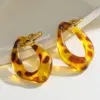 Wholesale 18K Real Gold Plating Vacuum Electroplating (In Furnace) 201 Stainless Steel 304 Stainless Steel Water Plating Resin Rhombus Leopard Print Earrings