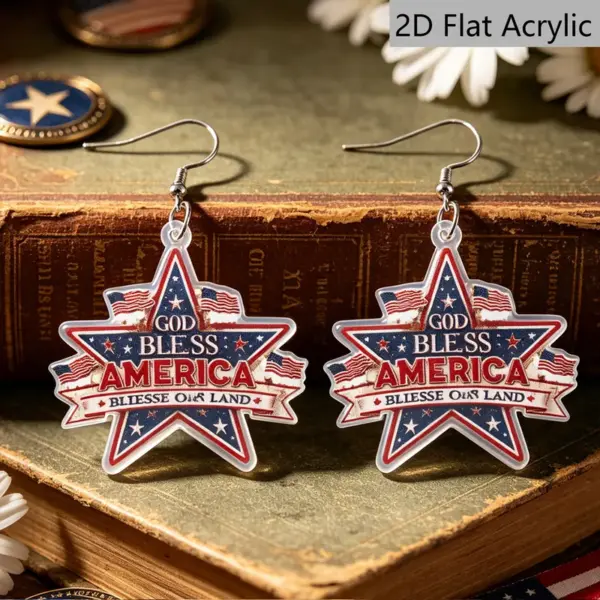 Wholesale Retro Star Print Drop Earrings In White & Red Acrylic With 304 Stainless Steel Posts For Women