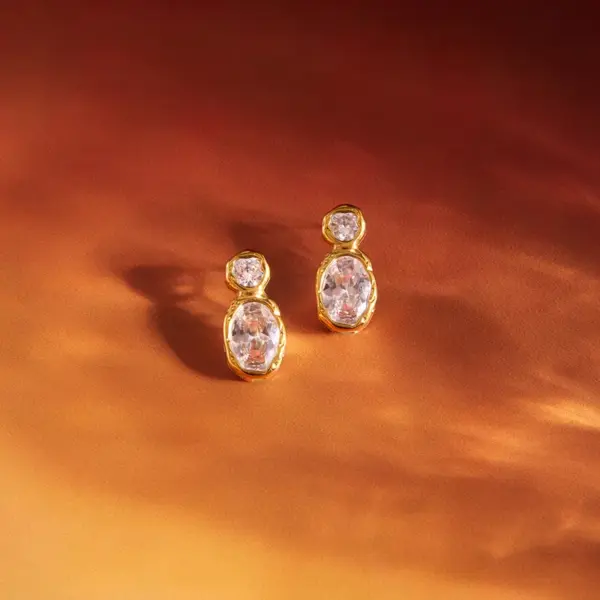 Wholesale Oval Waterproof Non Tarnish Earrings For Women, 304 Stainless Steel With 18K Real Gold PVD Coated Plating And Zircon Inlay