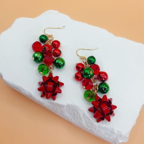 Wholesale Christmas series exaggerated red and green color snowflake Bell tassel earrings female Holiday Carnival earrings