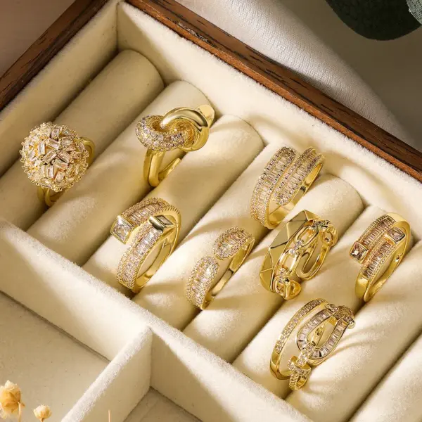 Wholesale Copper Zircon Simplicity Geometric Solid Color Open Rings