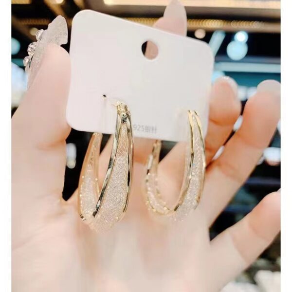 Wholesale Geometric metal mesh crystal circle earrings elegant high sense niche design light luxury earrings