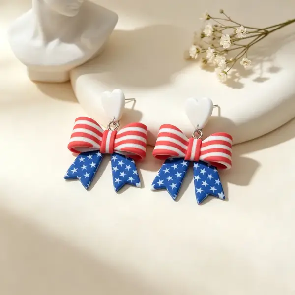 Wholesale Asymmetrical National Flag Earrings For Women In White Soft Clay With Platinum Plated And 302 Stainless Steel Ear Pins