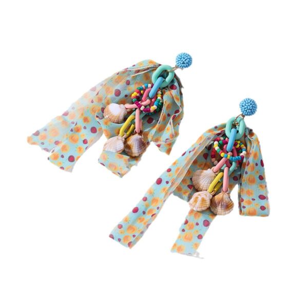 Wholesale Dopamine Colorful Polka Dot Chiffon Bow Earrings for Women Design Rice Beads Long Ring Shell Tassel Earrings