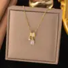 Wholesale Rectangle Inlay Pendant Necklace For Women In Copper With 18K Real Gold Plated Water Plating And Artificial Rhinestones On Cable Chain