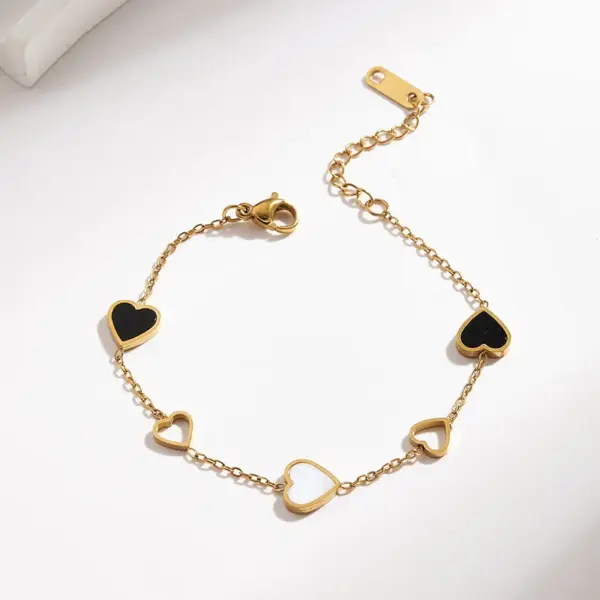 Wholesale PVD Coated 18K Real Gold Plated Heart Shape Bow Knot 304 Stainless Steel Casual Elegant Sweet Handmade Plating Lobster Trigger Clasp Closure Bracelets